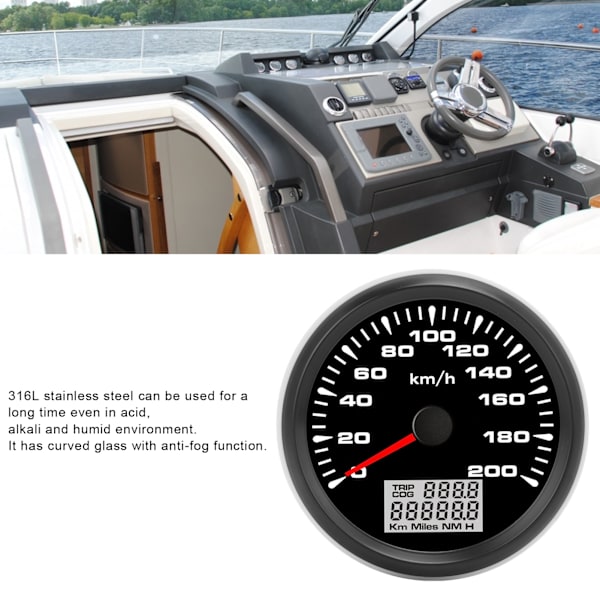 85 mm:n nopeusmittari GPS 200 km/h, 7 värillinen taustavalo, musta taulu, musta kehys autoon, veneeseen, jahtiin ja asuntoautoon