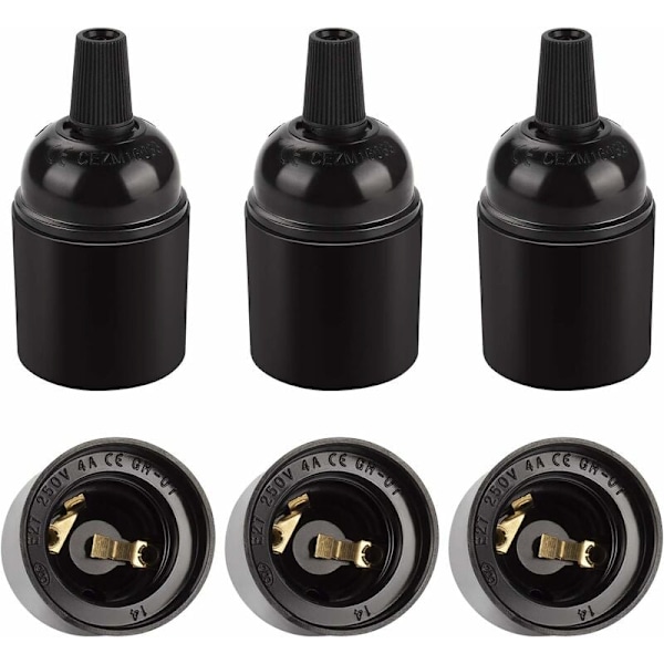 Lätt att koppla E26 E27 lamphållare, Svarta retro pendellampfästen, Bakelit mediumsockel för DIY-projekt (Set om 6)