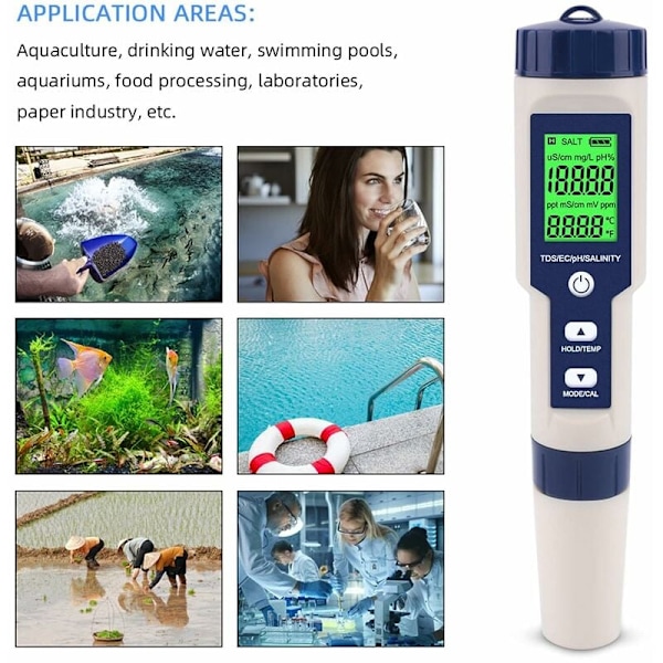 Digital PH-mätare med bakgrundsbelyst display, multiparameter vattentestare erbjuder enkel kalibrering för poolunderhåll, dricksvattenhälsa och