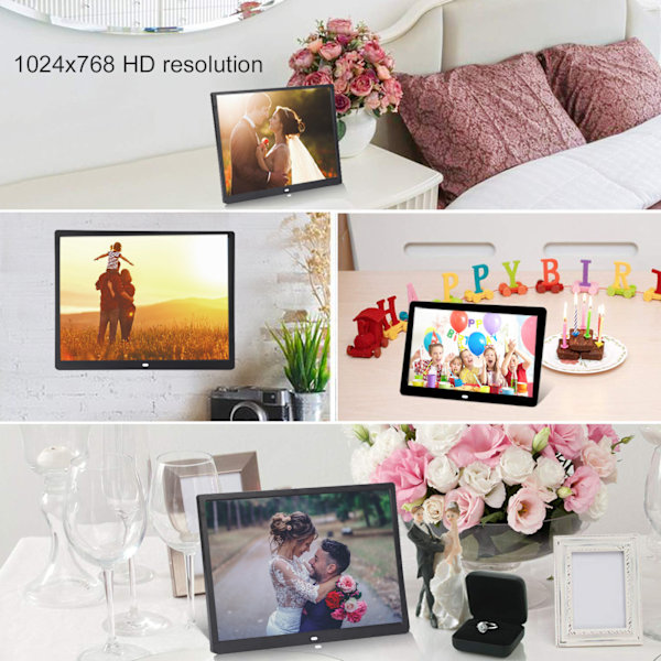 15 tum HD Digital Foto Ram 1024x768 Upplösning Stöd MP3/MP4/Bild Uppspelning 100V‑240VEU Stickkontakt