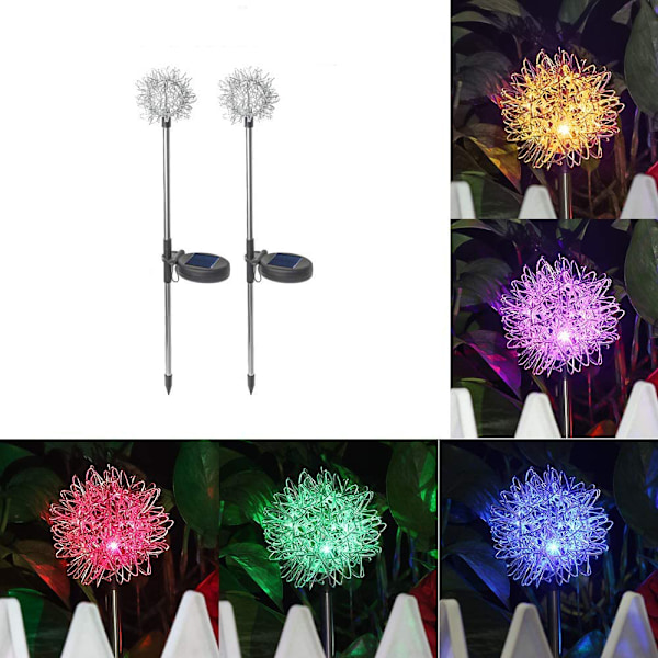 Solcellsdrivna gångvägslampor, hållbar utomhusdekor med flerfärgad LED, 3D-snöflingsstake för uteplats, gräsmatta, vattentät med fotocellskontroll, 2 stycken