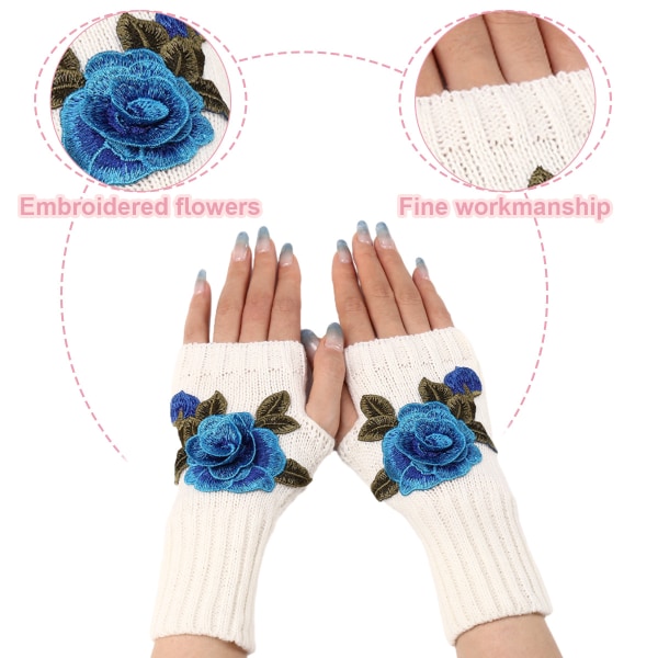 Vinter Fingerless Handsker Halv Finger Handske Blomster Handsker Strikkede