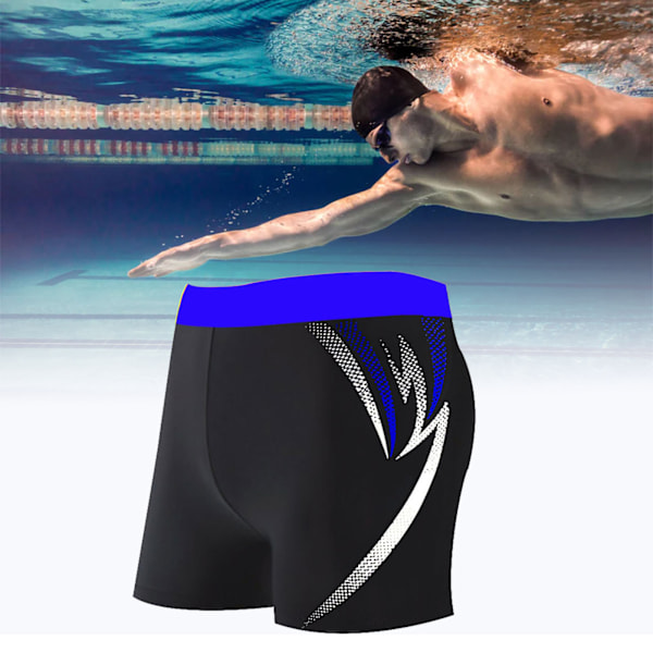 Men Swim Shorts Quick Drying Stretchy Breathable Slim Fit Tie Waist Fashion Print Men Swimwear for Swimming Dark Blue XXL (100‑140kg / 220.5‑308.6lb)