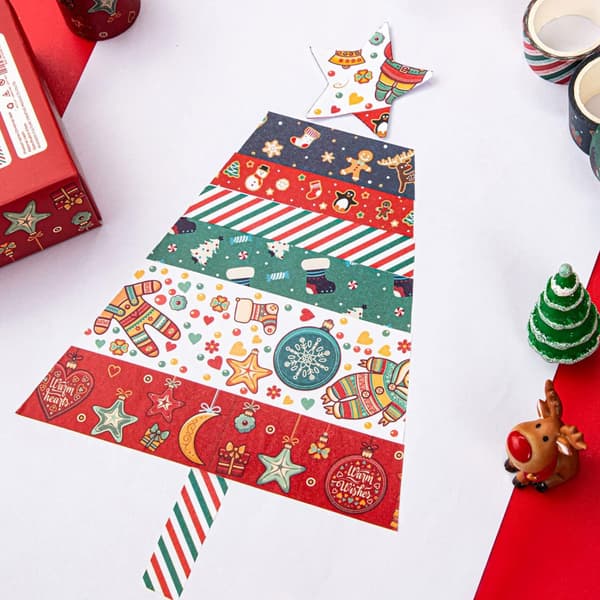 6 rullar jultejp dekorativ maskeringstejp för scrapbooking, dagbok, pyssel och presentinslagning