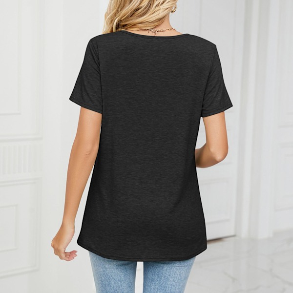 Kvinner V-hals Korte Ermer Topper Casual Fashionable Ren Farge Pletede Kvinner Sommer T-skjorter for Daglig Reise Kontor Svart L