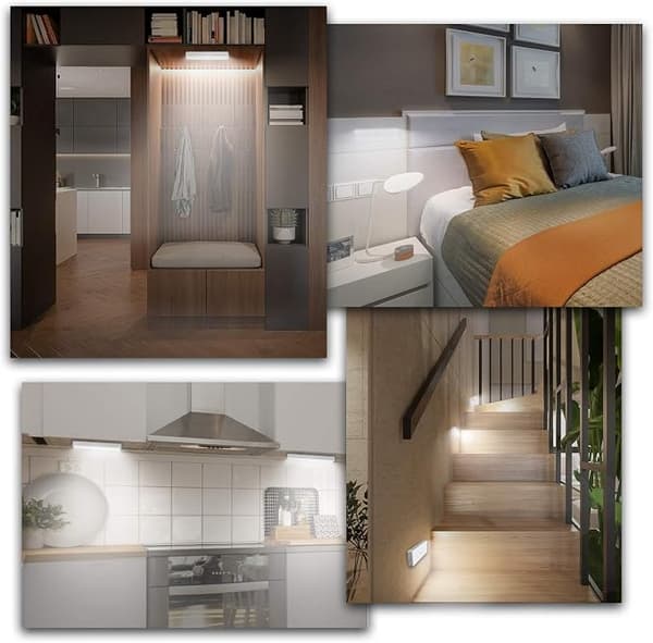 LED skaplys, nyeste 24LEDs Dimmer USB oppladbar bevegelsessensor