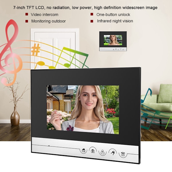 7 tommers TFT Video Intercom Dørtelefon System Intelligent Tilgangsdørkamera 110-240VEU&nbsp;Plugg
