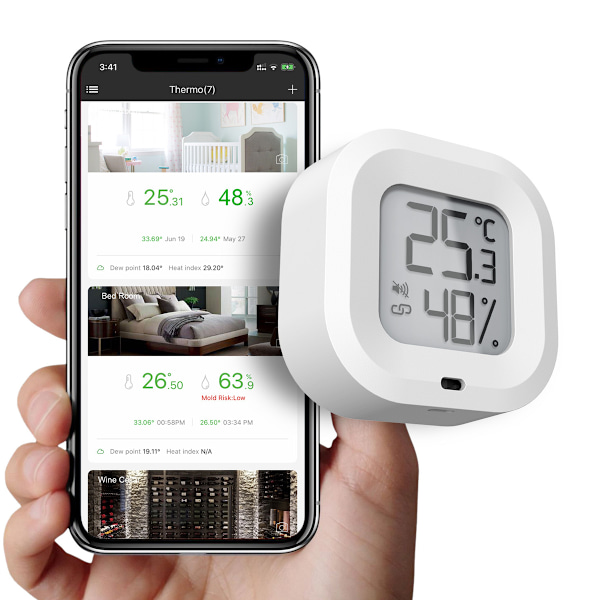 Bärbar Mini Hygrometer Monitor, Komfortindikator för Hem och Kontor, Unik Säkerhetsskruv säkerställer Säker Batteriåtkomst