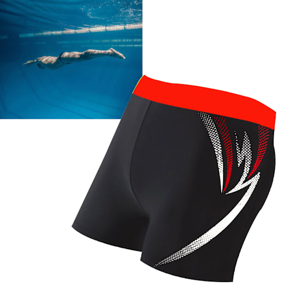 Män Badbyxor Snabbtorkande Stretch Andningsbar Slim Fit Knytband Mode Print Män Badkläder för Simning Röd XXL (100‑140kg / 220.5‑308.6lb)