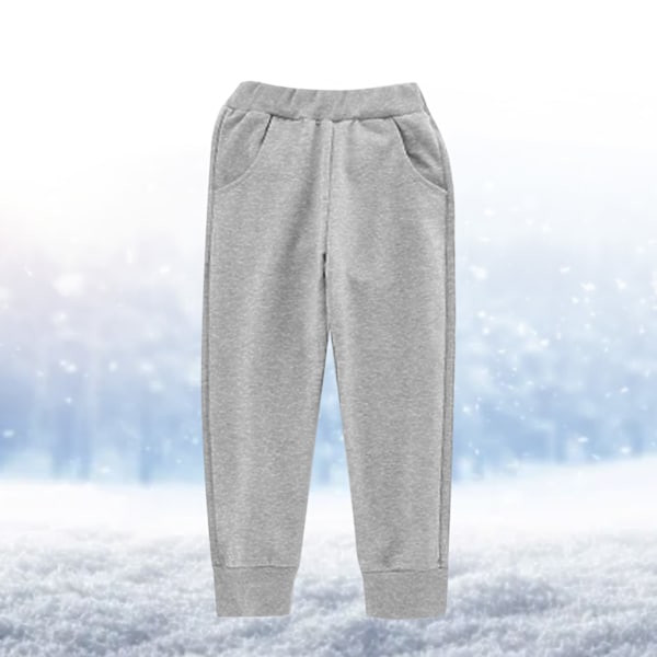 Fleece Mjukisbyxor för Barn Elastisk Midja Supermjuk Bomull Lediga Varma Fleecebyxor för Utomhusbruk Vinter Grå M