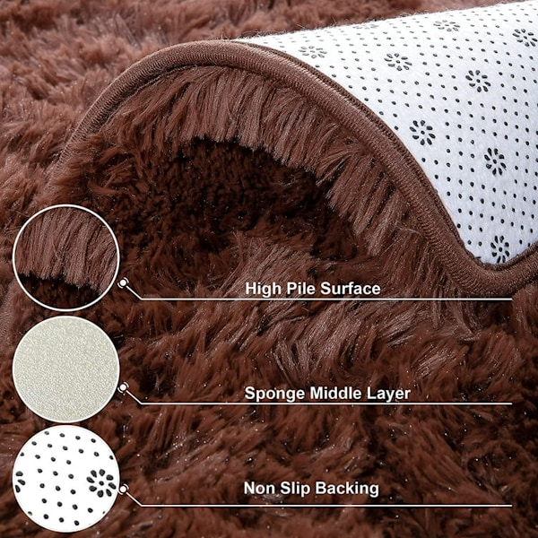 Fluffig Velourmatta, Supermjuk Luddig Svampkudde för Extra Komfort, Halkfri Plastprickbaksida, Lättstädade Luddiga Mattor för Sovrumsinredning