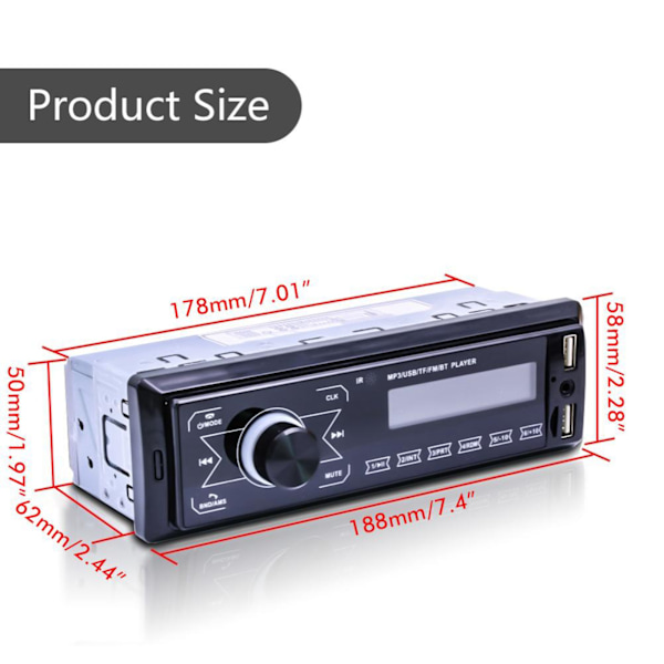 12V 1DIN Auton Bluetooth-radiostereo MP3-soitin Multimedia-soitin Radio Kaukosäädin MP3-soitin