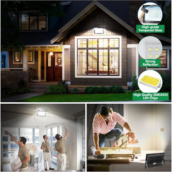 Superstark 100W LED Arbetslampa för Utomhusbruk, Kallvitt Flodljus med Justerbart Metallfäste för Garage Uteplats Fabrik, Enkel Installation