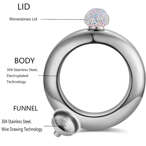 Kristallprydd Flaskarmband, 304 Rostfritt Stål, Portabel & Döljbar, 2-pack, Rosaröda & Silverfärgade Rhinestones, 100 ml, Perfekt För Trendiga