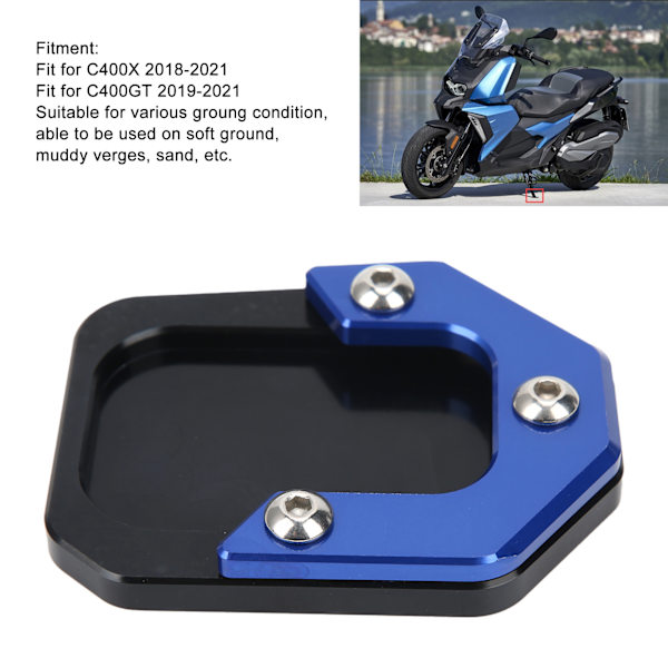 Motorcykel Sidostödsdyna Förstorings Platta Kickstand Förlängning Passar för C400X 2018‑2021 Blå