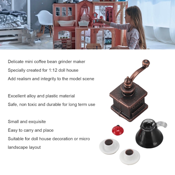 3 Set Dockhus Miniatyr Kaffebryggare 1:12 Kvarn Gryta Ornament Simuleringsmodell Leksaker