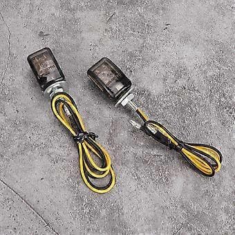 2 stk. Universal Motorcykel Mini Gul LED Blinklys Auto Tilbehør (Sort Røgfarvet)