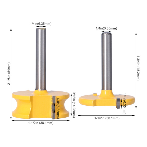 2-pack Fräsfrässet 1/4 tum Skaft Silver Gul Pärlfog Fräsfräs för Träbearbetning