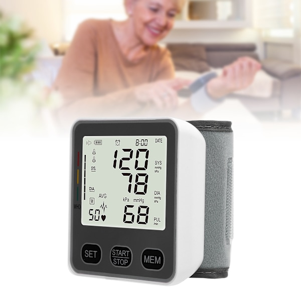 Armbandsblodtrycksmätare Digital Display Hjärtfrekvens Puls Blodtrycksdetektor Vit
