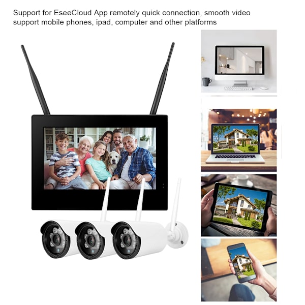 10 tuuman 1.3MP HD Langaton WIFI Vauvanvalvontakamera 3 Kameraa Älykäs DVR Kotivartiointijärjestelmä