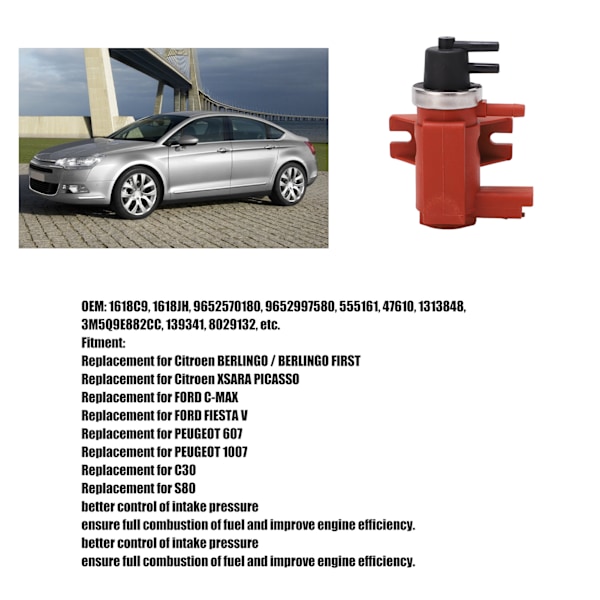 Turbolader Trykk Solenoidventil 1618C9 Erstatning for Citroen BERLINGO C2 C3 PICASSO
