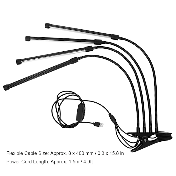 36W Vækstlys Fuld Spektrum 4 Hoveder LED Plant Vækst Klip Lampe til Plantevækst 100-240V US Stik