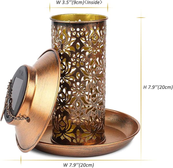 Bronze Lanterne Fuglefoder, Solcelle Fuglefodere med Robust Design til Udendørs Ophængning, Vandtæt Metal Fuglefoder til Haveudsmykning