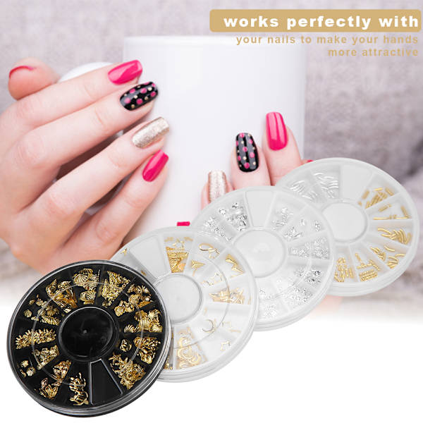 4 Ask Nagelkonst Hål Ornament Nagelkonst Manikyr Hantverk DIY Dekoration Glitter Tillbehör