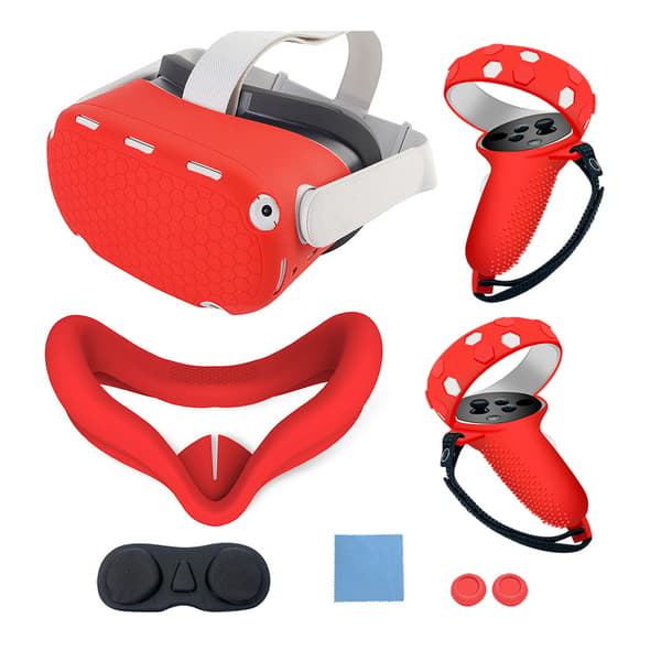 VR Headset Tillbehörsset – Kontrollergreppskydd, Frontskydd, Silikonansiktsdyna med Linsskydd och Tumgrepp