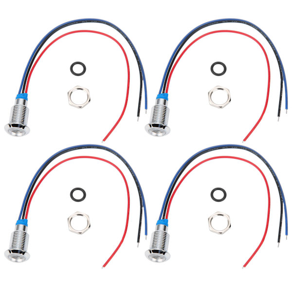 4 Set PreWired Runda LED-lampor Mini Common Anode 2-färgs Indikatorlampor 10mm 110220V (Röd och Blå)