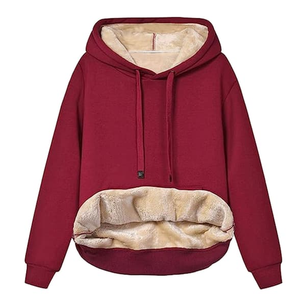 Casual Vinter Varm Fleece Sherpa Foret Pullover Hættetrøje til Kvinder Wine red