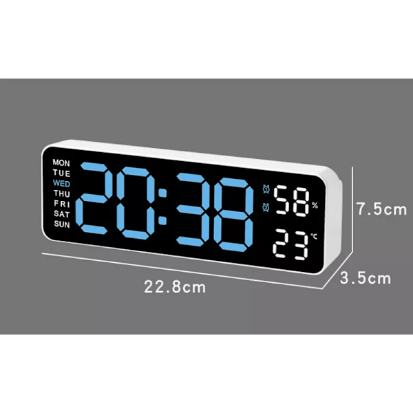 Digital väggklocka med stor display, tid & temperatur, automatisk ljusstyrkedämpare för studierum & restauranger (tvåfärgad design)