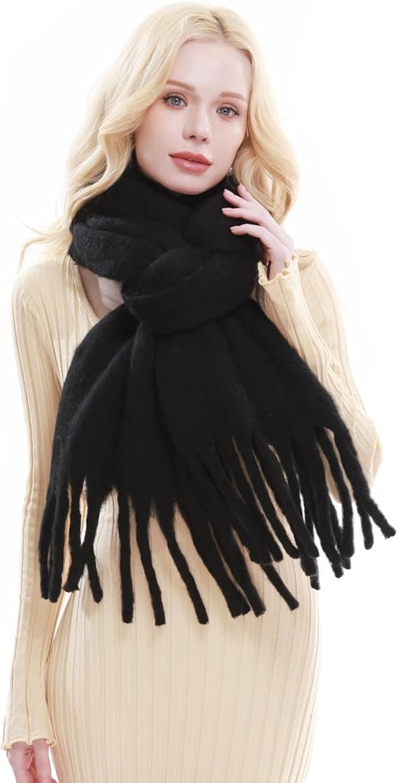 Stort Skjerf for Kvinner Vinter Varmt Tykt Skjerf Oversized Teppe Skjerf LT01 Black