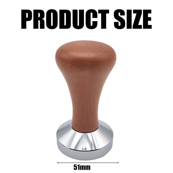 Kaffetamper 51mm, Ergonomisk design espressotamper i rustfritt stål, solid trehåndtak, forbedrer ekstraksjon og base i rustfritt stål for