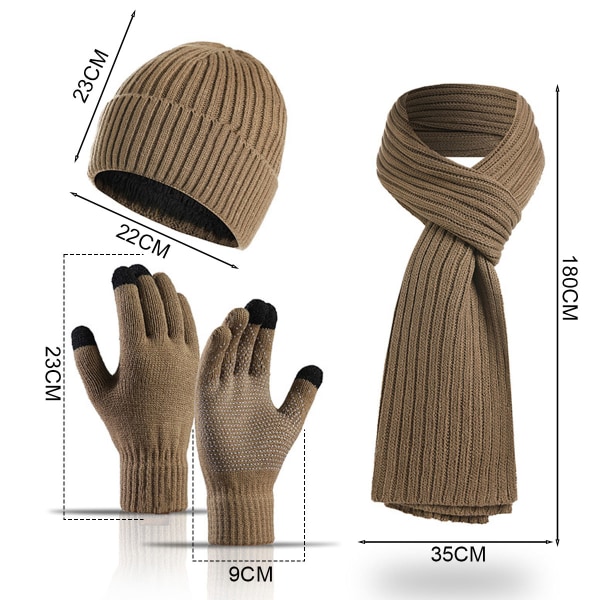 Naisten talvineulottu lämmin hattu pipo + pitkä huivi + kosketusnäytöllinen käsine