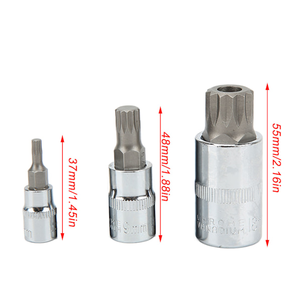 10 stk. Triple Square Spline Bit Sokkelsæt Lav Slid Præcis Bærbar Stærk Styrke til Bil