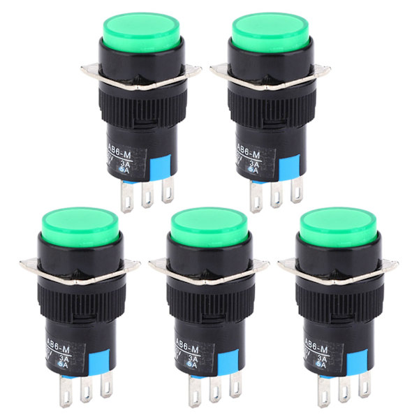 5 st Momentära tryckknappsbrytare LA16‑11/AB6‑M AC 250V 3A DC 30V 5A Runda knappbrytare