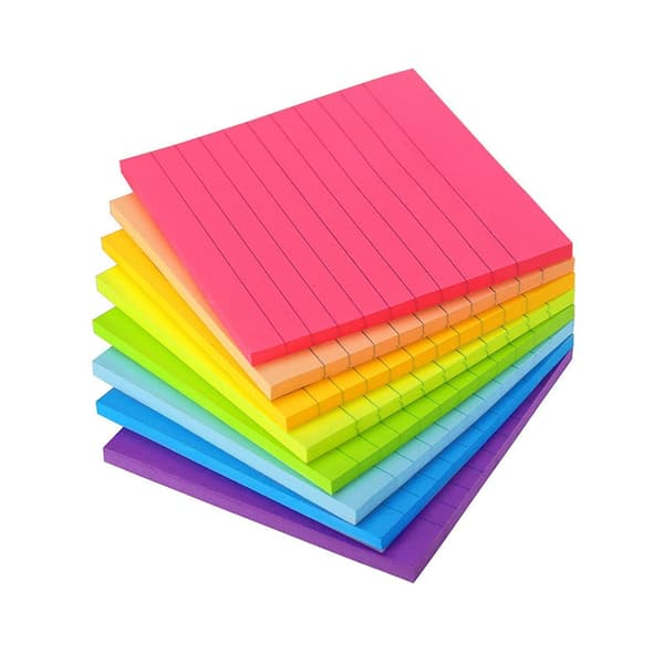 4x4 gitter notesbog, 8-farvede fluorescerende striber, 50-siders sæt med sticky notes
