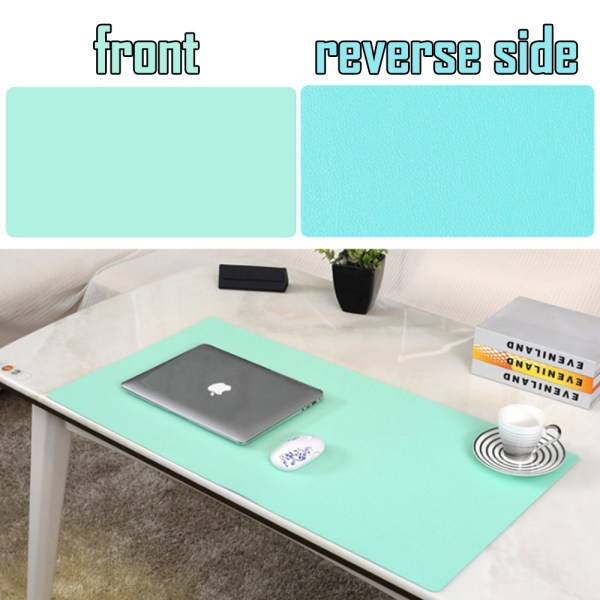 Dubbelsidigt PU-läder förlängt skrivbord/musmatta (grön & sjöblå)