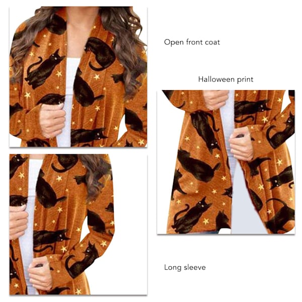 Halloween Dam Öppen Fram Sida Tryck Långärmad Lös Passform Elegant Vardaglig Ytterkläder Typ 4 XL