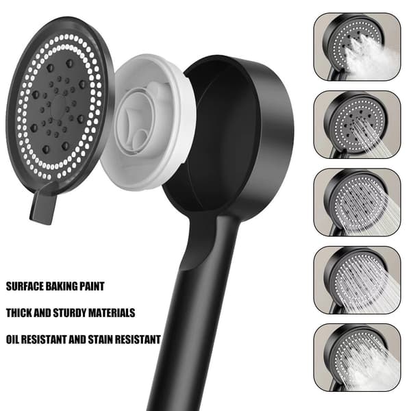 Håndholdt brusehoved med 5 sprayindstillinger, giftfri sort finish tilføjer et elegant touch til dit badeværelse