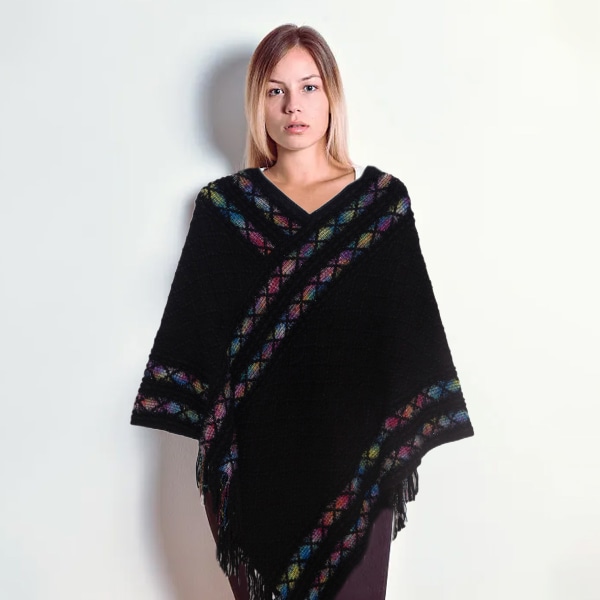 1 vintage etnisk stil ensfarget strikket pullover cape cape