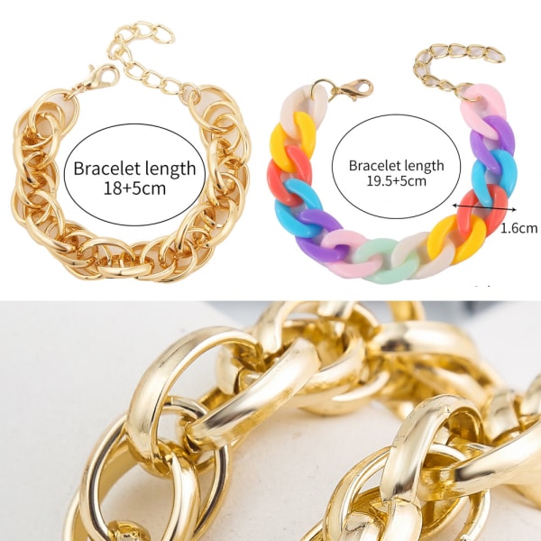 2pcs Cuban Chain Bracelets for Men Women, Fashion Rainbow