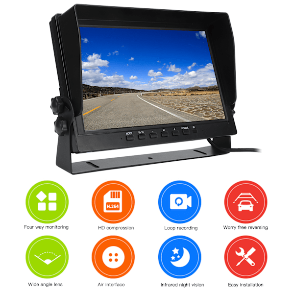 10,1 tum Bakkamera Monitor TFT LCD Skärm med Solskydd Universal för Bil Lastbil Husbil Minivan Trailer