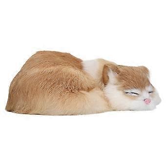 Plysset Sovende Kat Figur Realistisk Simulation Fluffy Dekorativ Plys Sovende Kat Model til Hjemmekontor