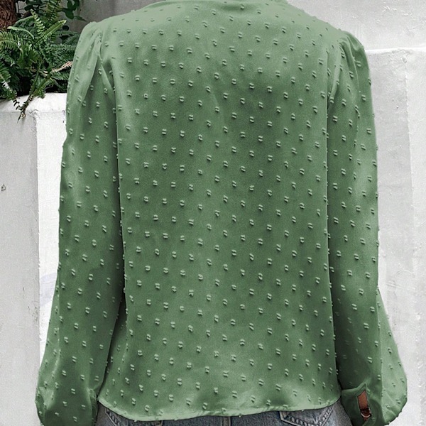 Dam Långärmad Blus med Puffärm Elegant Volangkrage Jacquard Skjortor Toppar Med Prickar för Vardagsarbete Ljusgrön XL