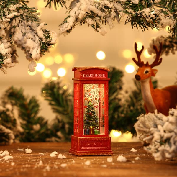 Snøkulelykt Telefonkiosk Designet Julelysende Ornament for Bar KTV Dekor