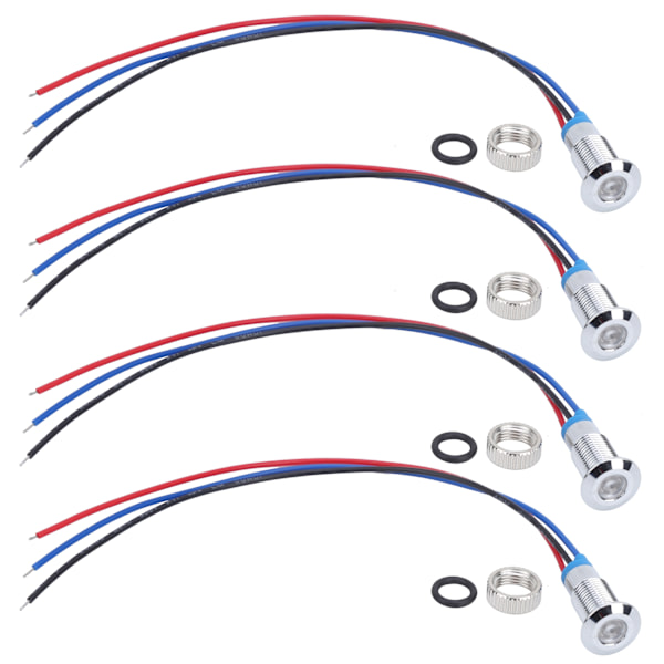 4 Sæt Metal LED Indikatorlys Fælles Katode Lampe Industrielle Kontrolkomponenter 8mm 12‑24V Rød og Blå