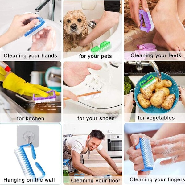 Nagelborste Skrubbset, Multifunktionella Nagelborstar för Händer och Fötter, Ergonomiskt Designade med Starka Färger för Enkel Identifiering