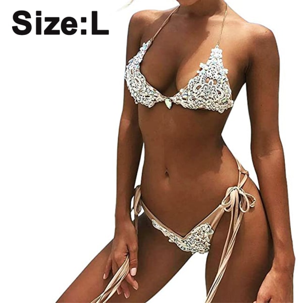 Sexiga handgjorda paljetter 2 ST Bikini Set Sexig BH Baddräkt Spets